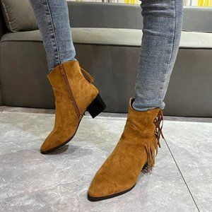 New suede fashion chunky mid-heel ankle boots